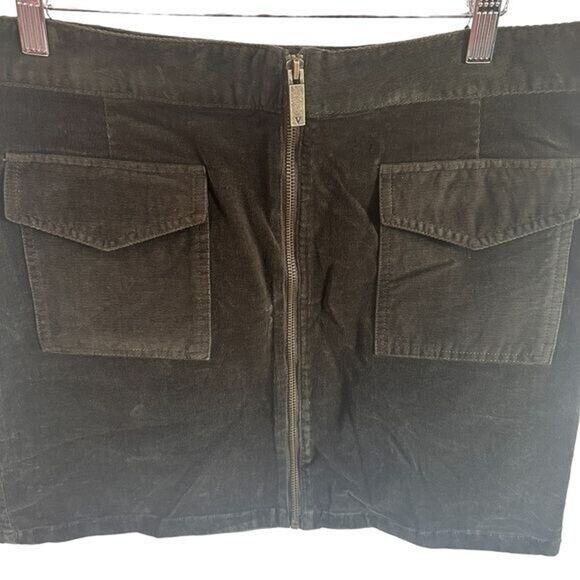 Vince Camuto Womens Olive Corduroy A-Line Skirt Size 12P Zip Pocket Fall - Picture 3 of 13